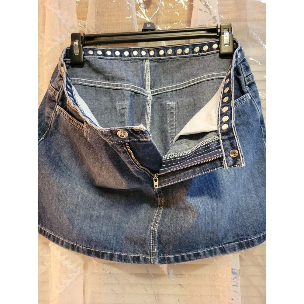 Studded Denim Jean Mini Skirt Women’s 9/10 Ralph Lauren Punk Metal Edgy Rock - Picture 10 of 12